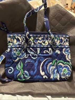 Vera Bradley Blue Floral Quilted Tote with Green and White Accents